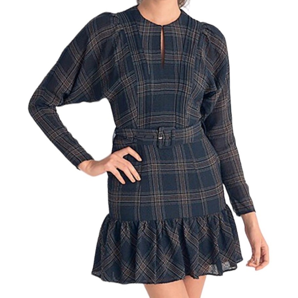 Reiss Women's Black Wool Checkered V-Neck Daisy Shift Dress Size 6 -‎ no belt